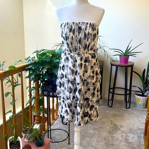 Strapless Black and White Floral Dress